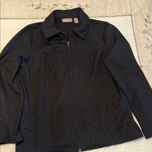 Chico's Black Blazer with Textured Fabric and Zip Closure